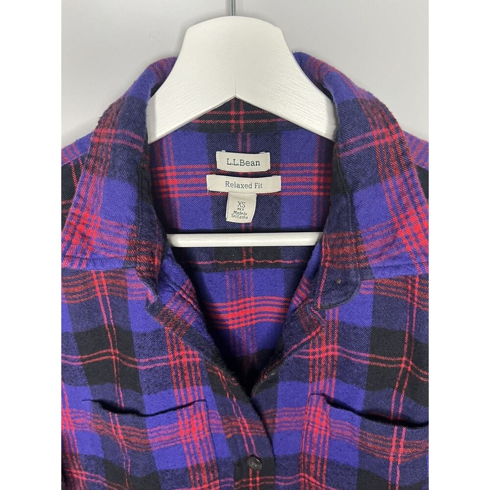L.L.Bean Scotch Plaid Flannel Shirt Purple Red Size XSP Petite Outdoors Hiking - Picture 10 of 12